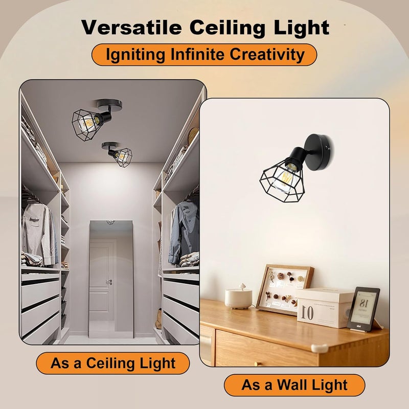 LTBLIGHT 1-Light LED Track Lighting, Black Adjustable Ceiling Light with Metal Wire Cage, Farmhouse Spotlight Fixture for Bedroom Bedside Hallway, E26 Base (Bulbs Not Included) - Image 3